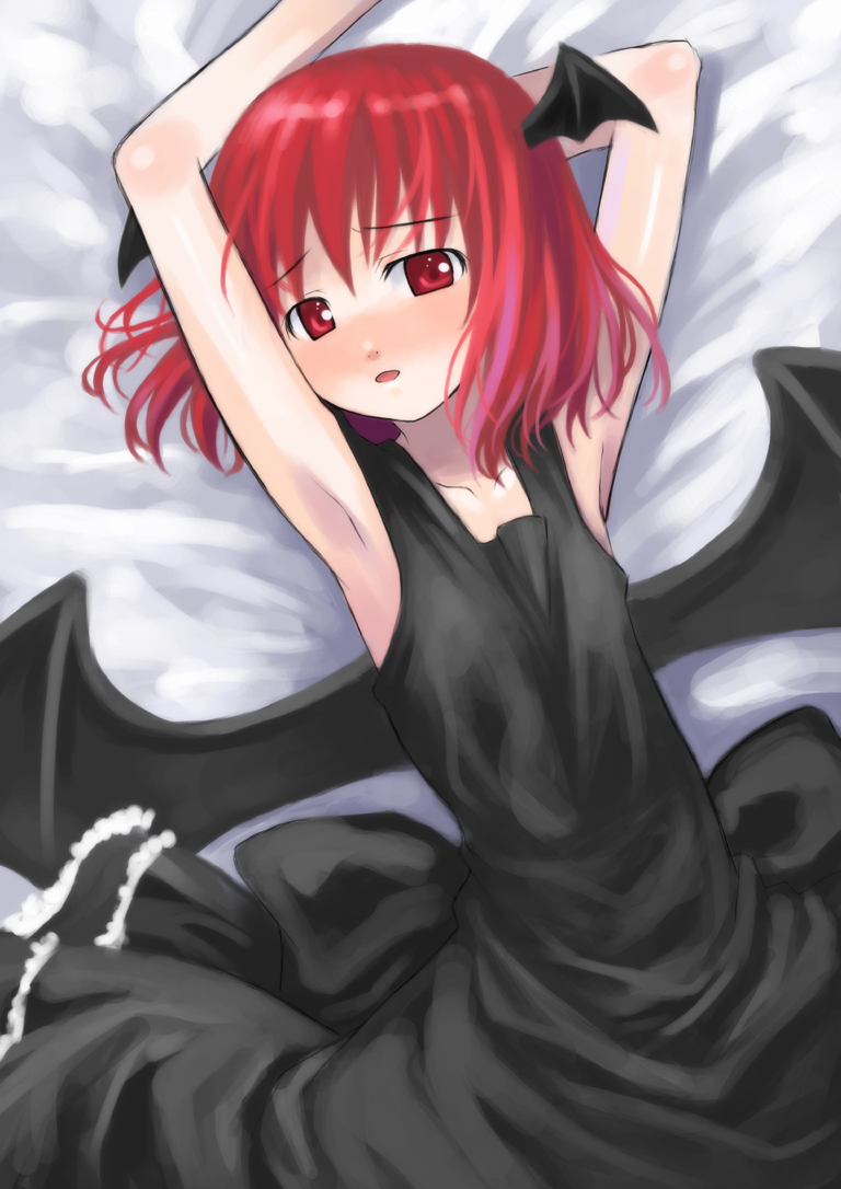 bat_wings, devil_wings, head_wings, koakuma, red_eyes, red_hair, redhead, touhou
