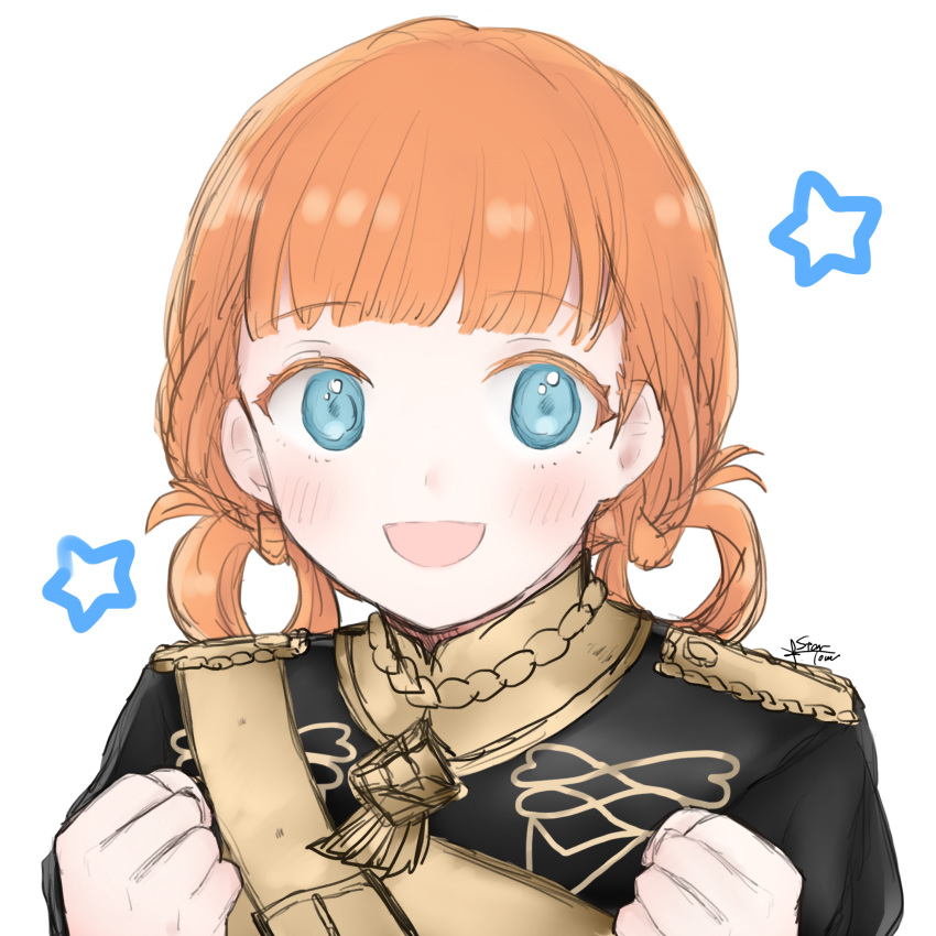 1girl, 504723f, :d, annette_fantine_dominic, bangs, blue_eyes, blunt_bangs, blush