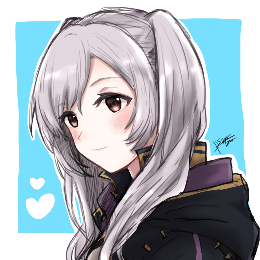 1girl, 504723f, bangs, blue_background, blush, brown_eyes, closed_mouth, fire_emblem