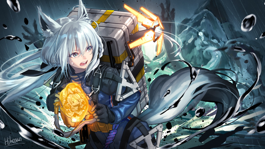 2girls, alternate_costume, animal_ear_fluff, animal_ears, artist_name, black_gloves, blue_eyes, blue_jacket