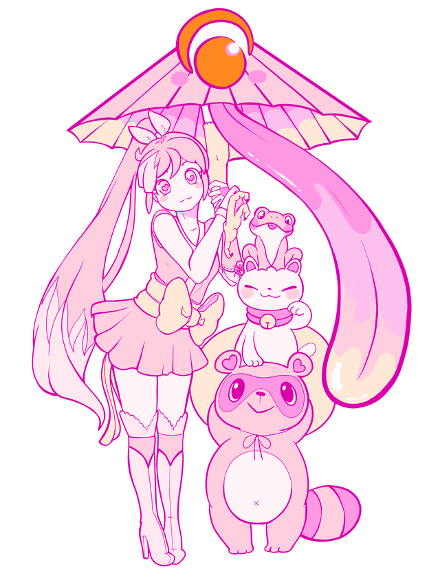 1girl, :3, boots, bow, crunchyroll, detached_sleeves, frog, full_body