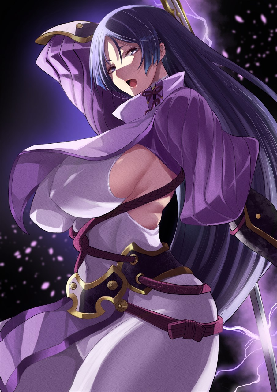 1girl, arm_guards, arm_up, armor, bangs, black_background, black_gloves, bodysuit