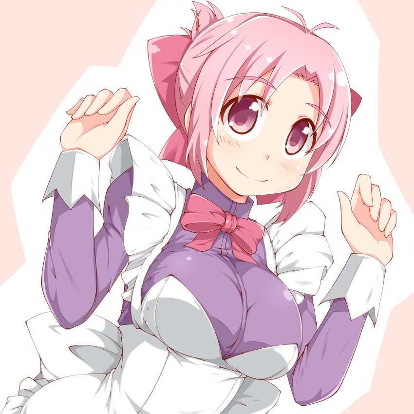 1girl, amatsuka_megumi_(gj-bu), antenna_hair, apron, bangs, blush, breasts, closed_mouth