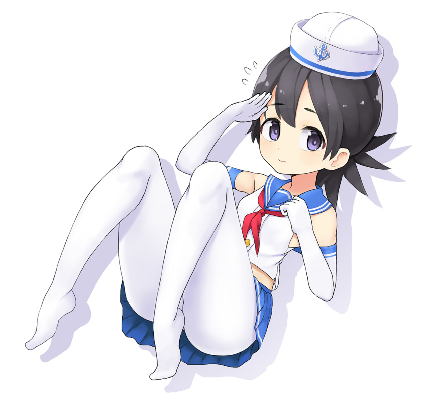 1girl, black_hair, blue_sailor_collar, blue_skirt, bural_chingu, cosplay, elbow_gloves, eyebrows_visible_through_hair