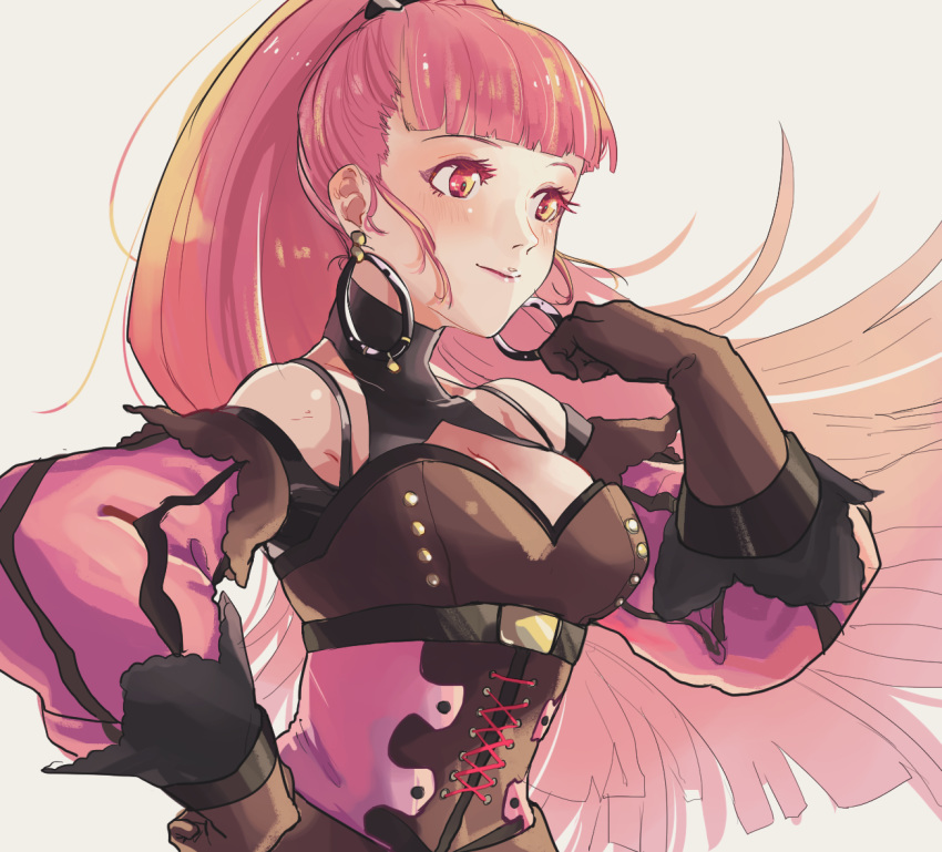 1girl, brown_gloves, closed_mouth, earrings, fire_emblem, fire_emblem:_three_houses, gloves, hilda_valentine_goneril