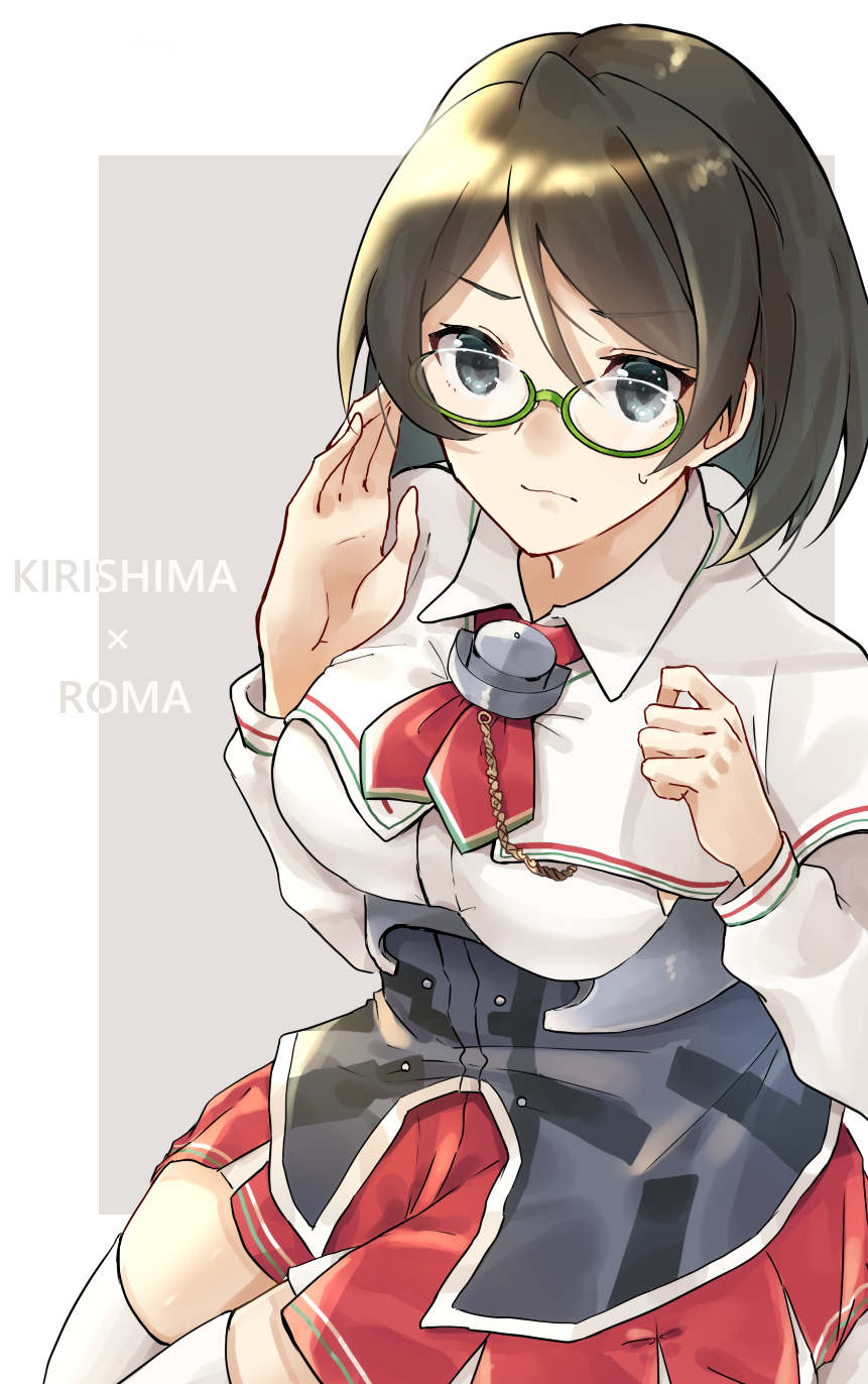 1girl, bangs, black_hair, breasts, capelet, character_name, closed_mouth, cosplay