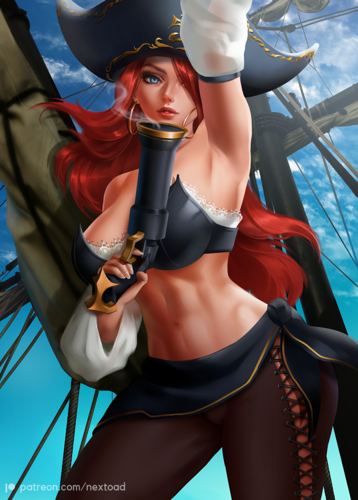 1girl, armpits, artist_name, bare_shoulders, black_headwear, black_pants, blue_eyes, blue_sky