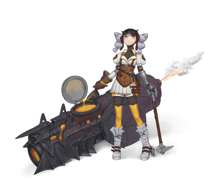 1girl, absurdres, armor, belt, bgy, blacksmith, blue_eyes, brown_gloves