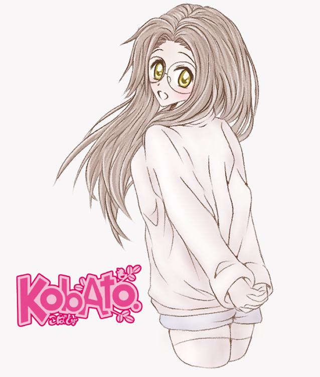 1girl, art_style_parody, blush, brown_eyes, brown_hair, clamp, clamp_(style), floating_hair, glasses, green_eyes, hands_clasped, hazel_eyes, long_hair, looking_over_shoulder, manga_style, open_mouth, pale_color, round_glasses, shorts, sinamuna, sinamuna_(character), sketch, solo, sweater, thigh-highs, zettai_ryouiki