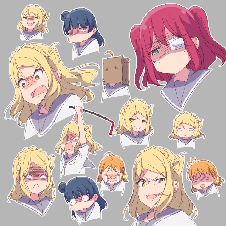 4girls, ahoge, ayasaka, bag, black_hair, blonde_hair, braid, collage