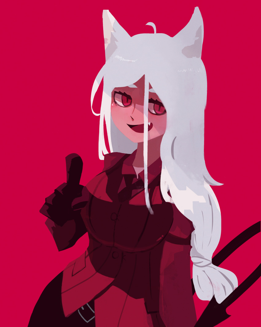 1girl, :d, absurdres, ahoge, animal_ears, arm_at_side, armband, belt