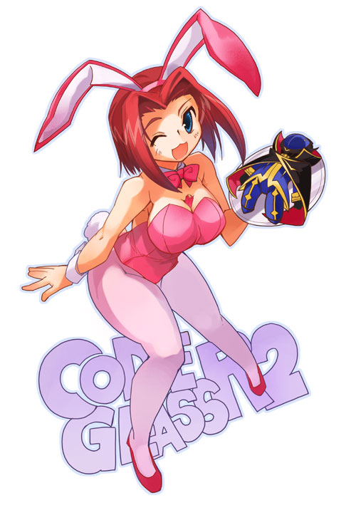 between_breasts, blue_eyes, bunny_ears, bunnysuit, code_geass, kallen_stadtfeld, otabe_sakura, otabetaste