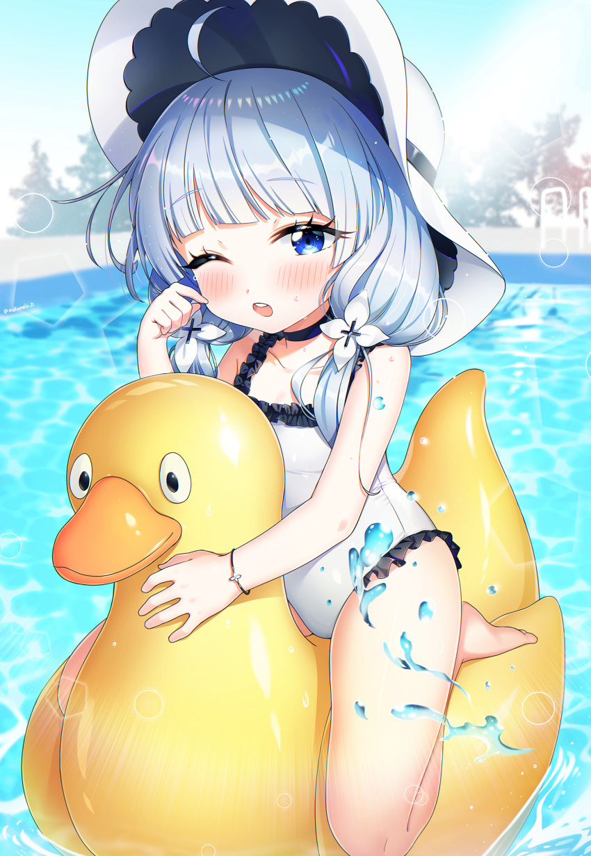 1girl, ahoge, azur_lane, barefoot, blue_eyes, blush, child, choker