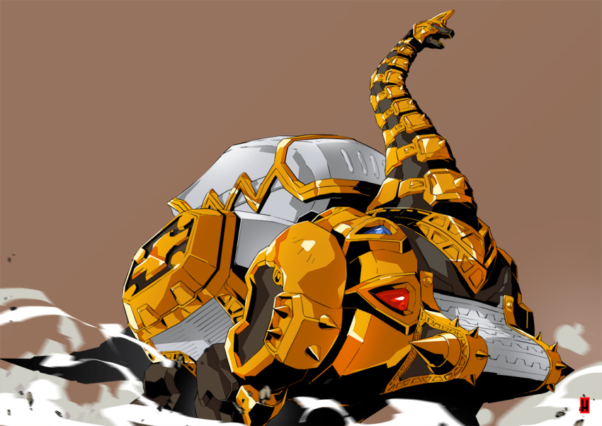 bakuryuu_brachiosaurus, bakuryuu_sentai_abaranger, beige_background, brachiosaurus, dinosaur, harymachinegun, mecha, no_humans