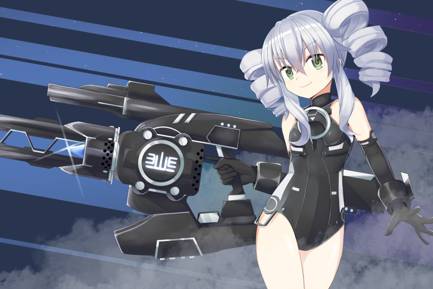 1girl, black_gloves, black_legwear, black_sister, breasts, drill_hair, elbow_gloves, eyebrows_visible_through_hair