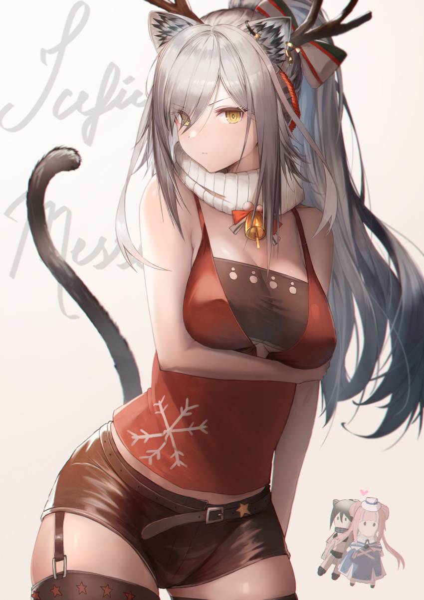 1girl, absurdres, animal_ear_fluff, animal_ears, antlers, arknights, bandeau, bangs