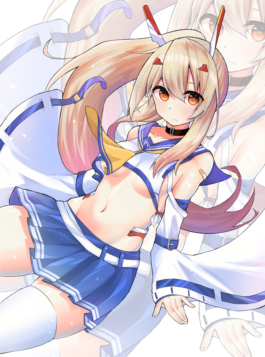 1girl, absurdres, ayanami_(azur_lane), azur_lane, bandaid, bandaid_on_arm, bangs, bare_shoulders