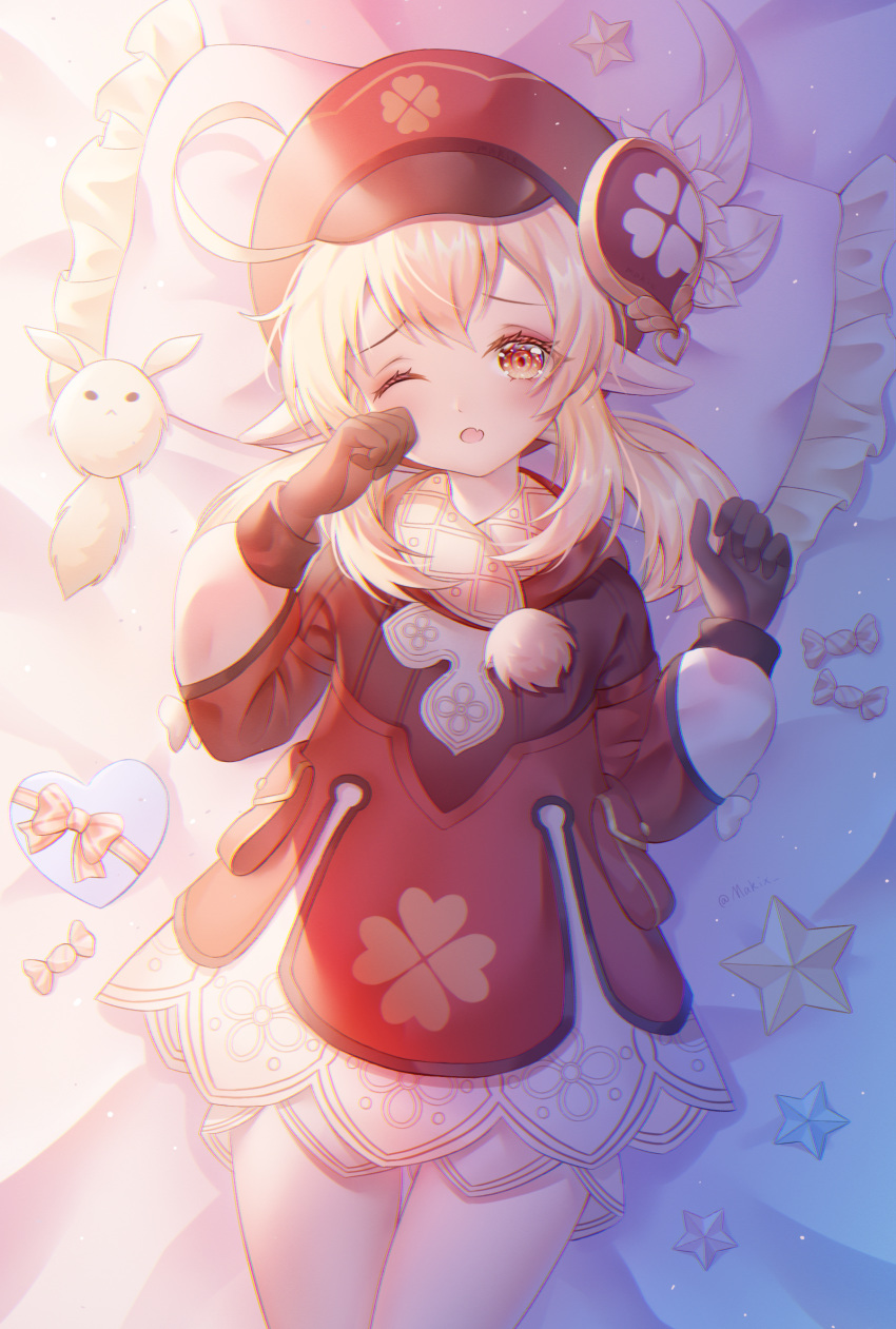 1girl, absurdres, ahoge, blonde_hair, brown_gloves, cape, dress, fang