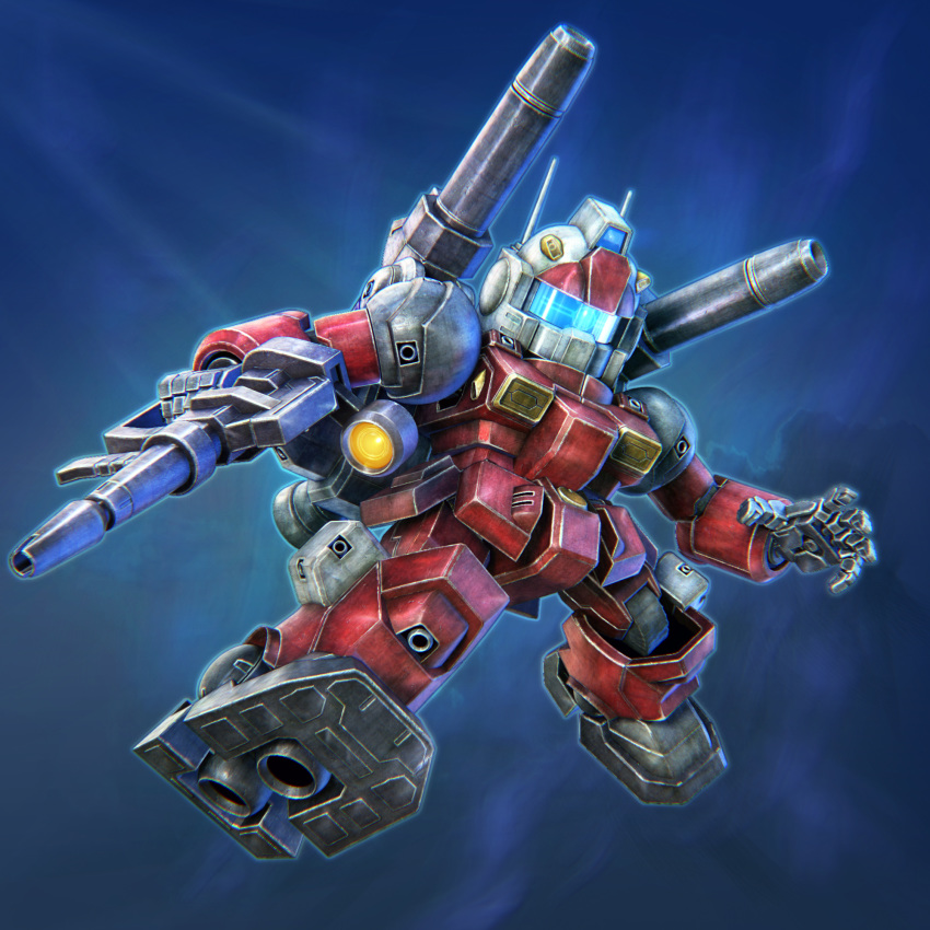 3d, beam_rifle, blue_background, chibi, energy_gun, gun, guncannon, gundam
