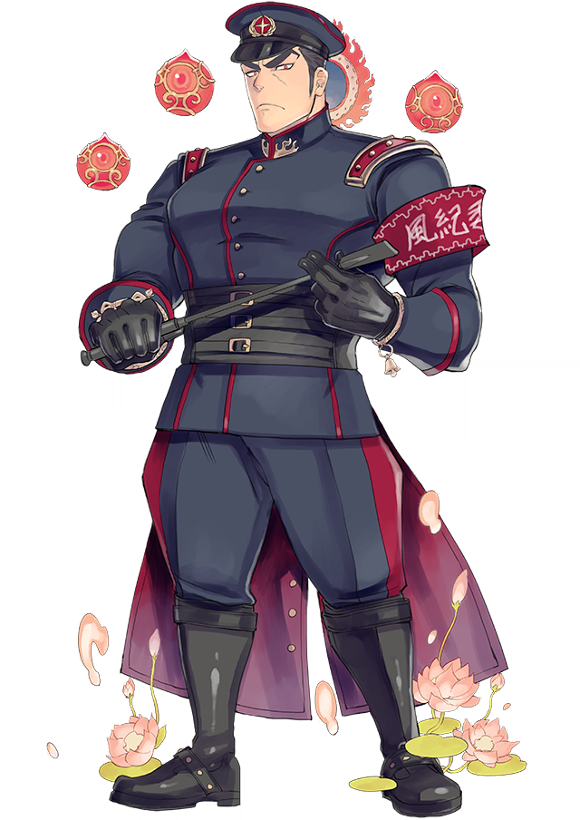 1boy, aizen_(tokyo_houkago_summoners), alternate_costume, bara, black_hair, chest, facial_mark, forehead_mark