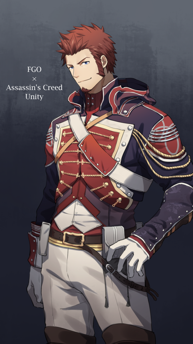 1boy, 47, assassin's_creed:_unity, assassin's_creed_(series), beard, blue_eyes, brown_hair, commentary_request