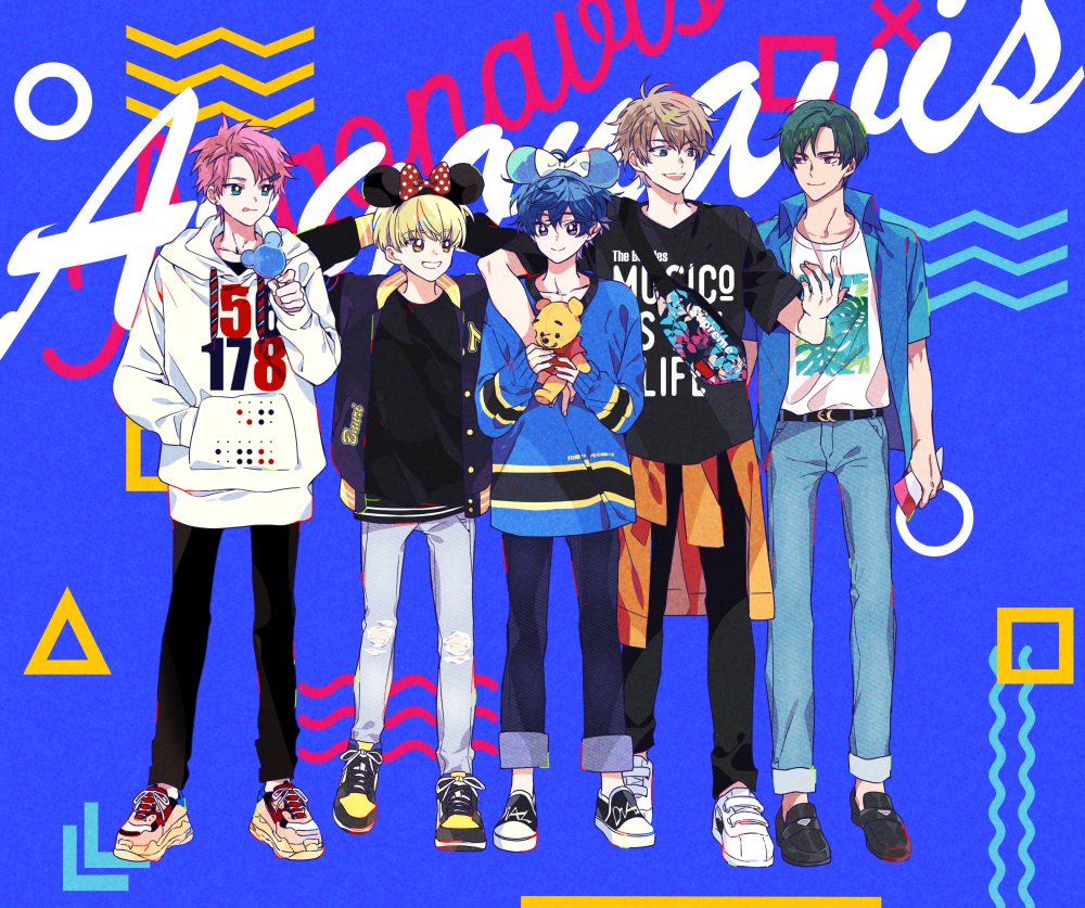 175x172nyrn, 5boys, argonavis_from_bang_dream!, bang_dream!, blonde_hair, blue_background, blue_hair, brown_hair