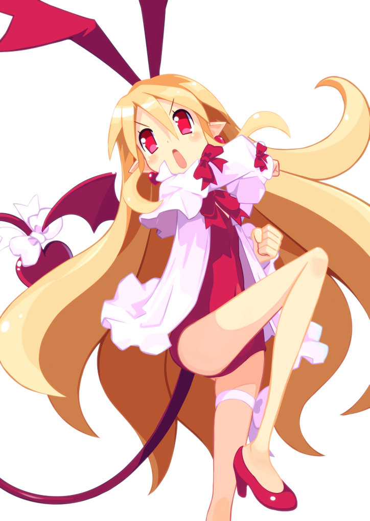 1girl, blonde_hair, bow, breasts, demon_wings, disgaea, flonne, flonne_(fallen_angel)