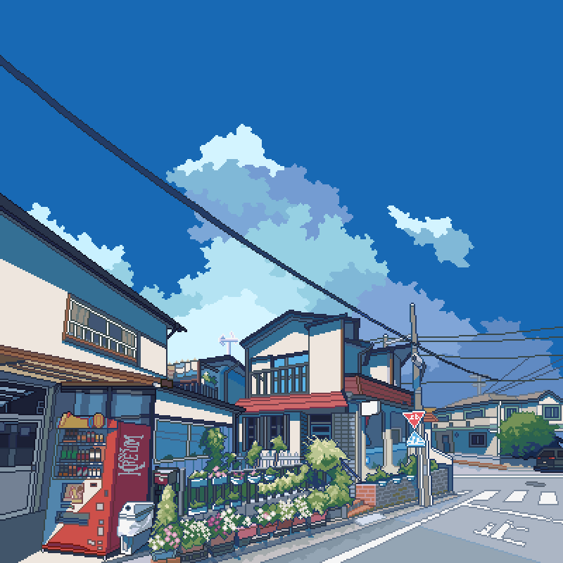 animated, artist_name, balcony, blue_sky, brick, can, canned_coffee, car