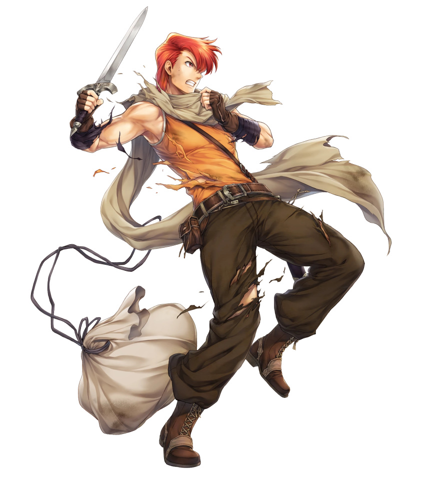 1boy, bag, belt, boots, dagger, fingerless_gloves, fire_emblem, fire_emblem:_mystery_of_the_emblem