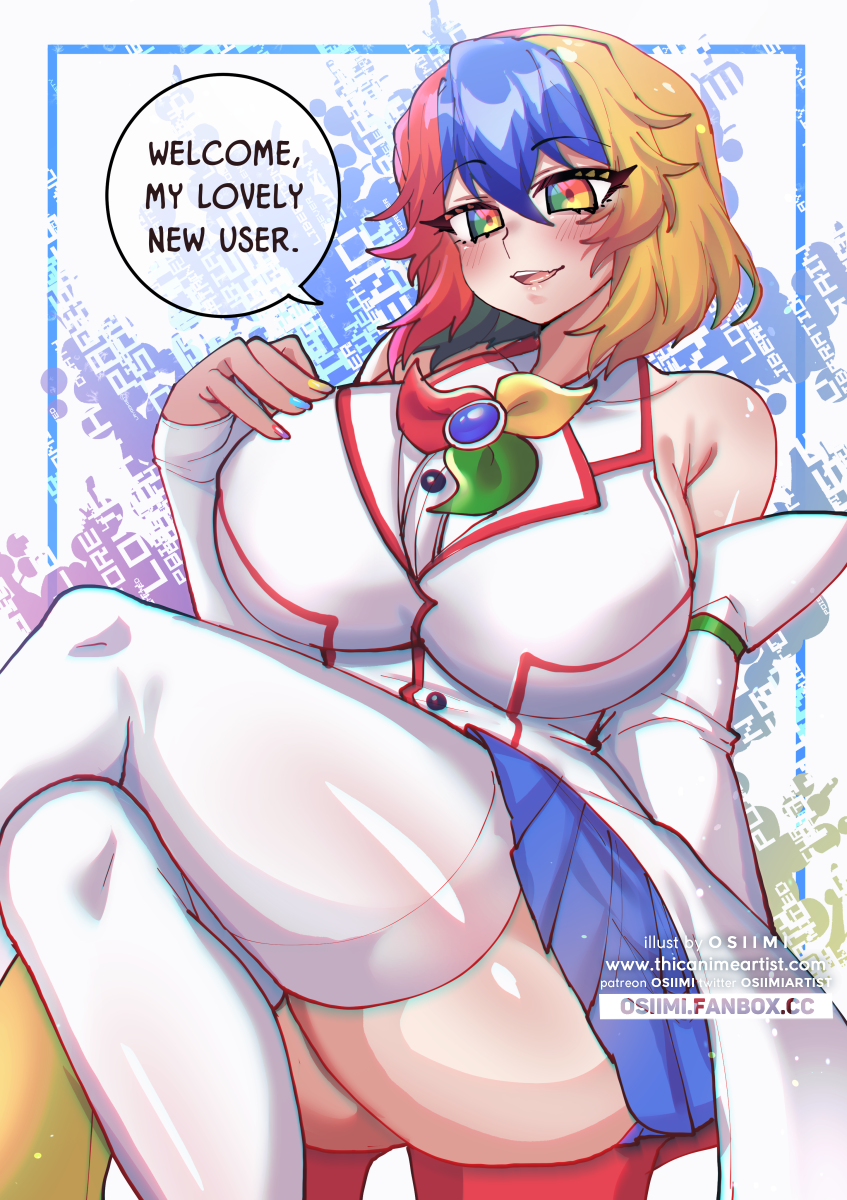 1girl, bangs, bare_shoulders, blonde_hair, blue_eyes, blue_hair, blush, breasts