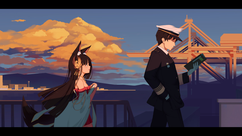 1boy, 1girl, absurdres, animal_ear_fluff, animal_ears, azur_lane, bangs, black_hair
