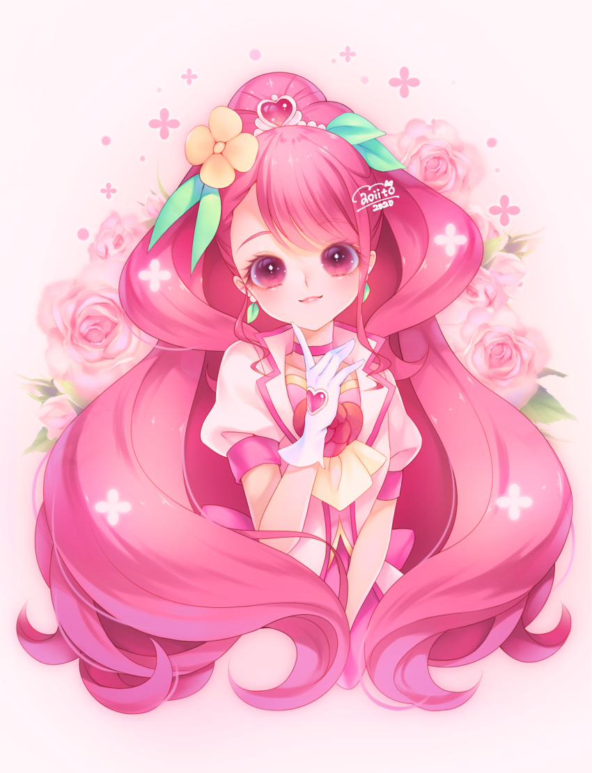 1girl, 2020, aoi_itou, back_bow, bow, choker, closed_mouth, cure_grace
