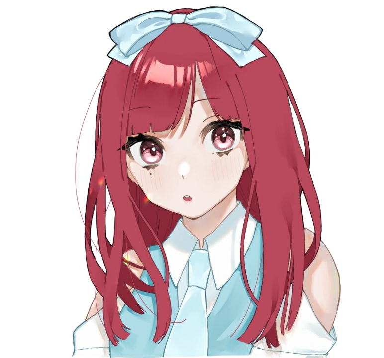 1girl, artist_request, blue_bow, blue_neckwear, blue_shirt, bow, commentary_request, eyebrows_visible_through_hair