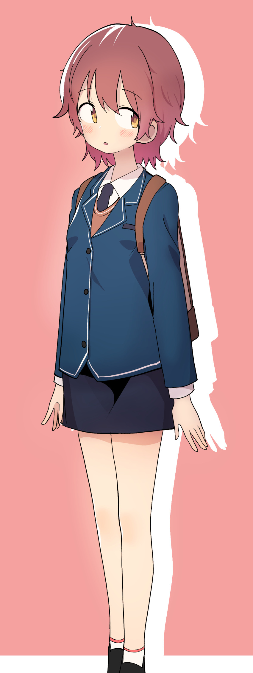 1girl, absurdres, black_skirt, blazer, blush, brown_eyes, brown_hair, bural_chingu