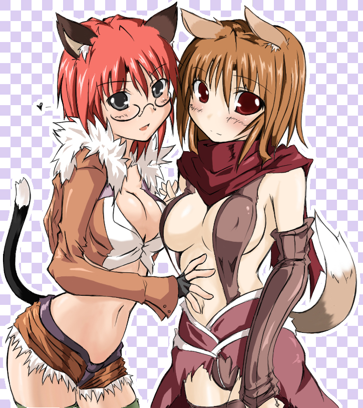 assassin_cross, breasts, cat_ears, cleavage, crop_top, cute, dog_ears, elbow_gloves