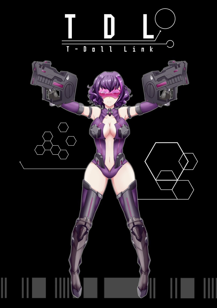 1girl, black_hair, breasts, dual_wielding, full_body, girls_frontline, glasses, gun