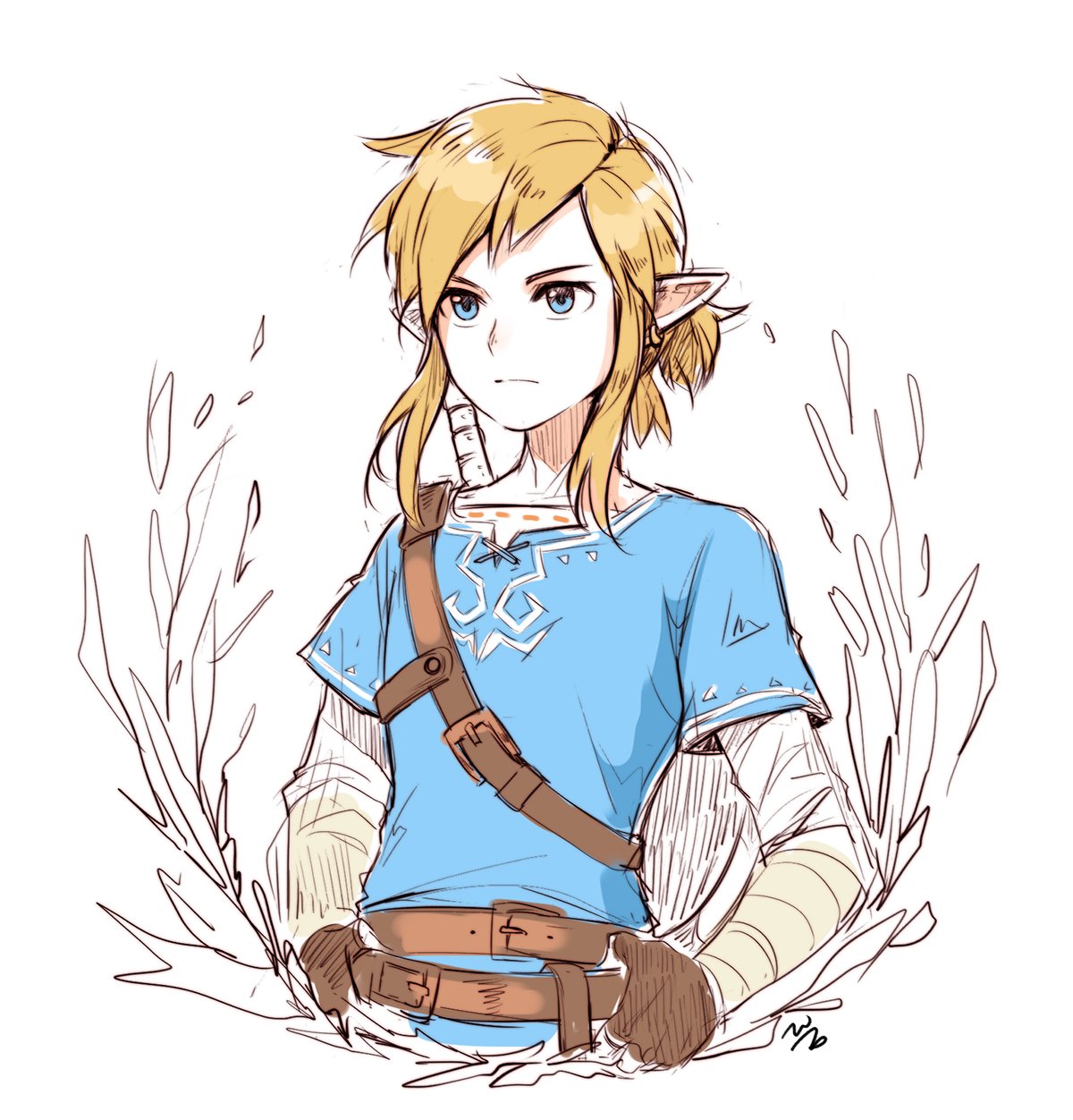 1boy, belt, belt_buckle, blonde_hair, blue_eyes, buckle, commentary_request, drawingddoom