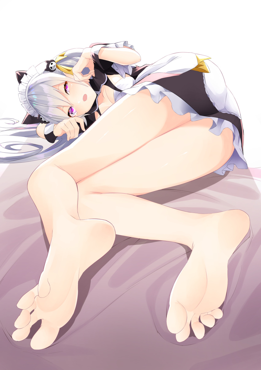 1girl, absurdres, animal_ears, ass, bangs, bare_legs, barefoot, black_dress