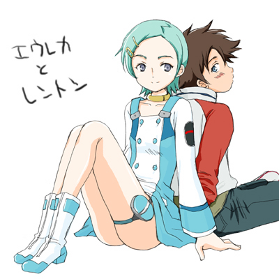 aqua_hair, back-to-back, back_to_back, black_hair, blue_eyes, blush, boots, choker