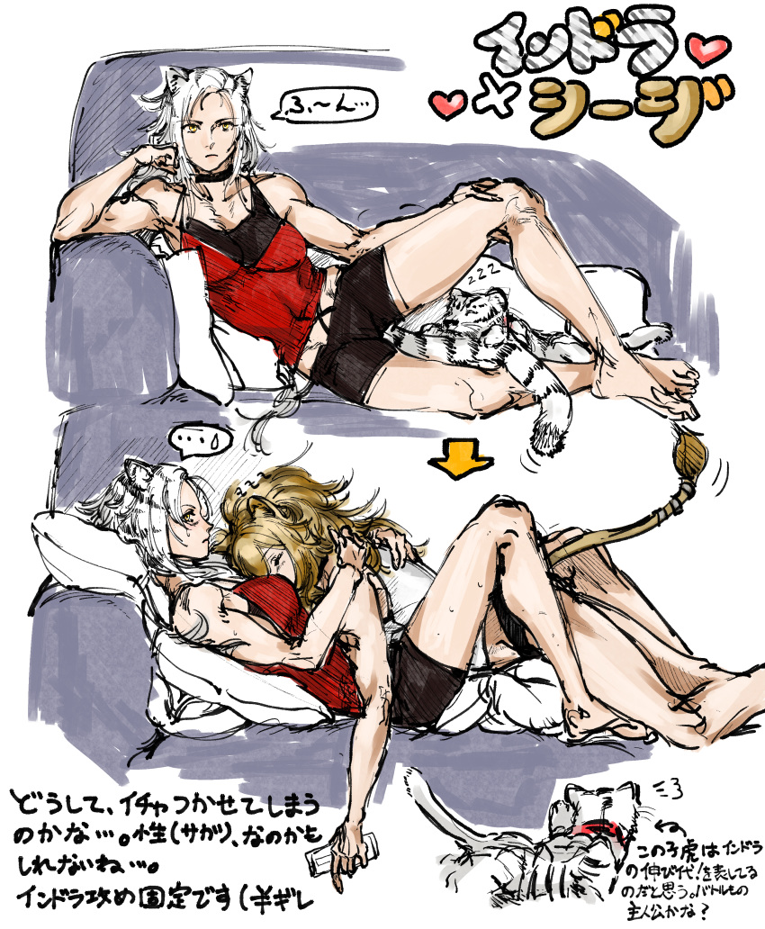 2girls, absurdres, animal_ears, arknights, bangs, bike_shorts, blonde_hair, blush