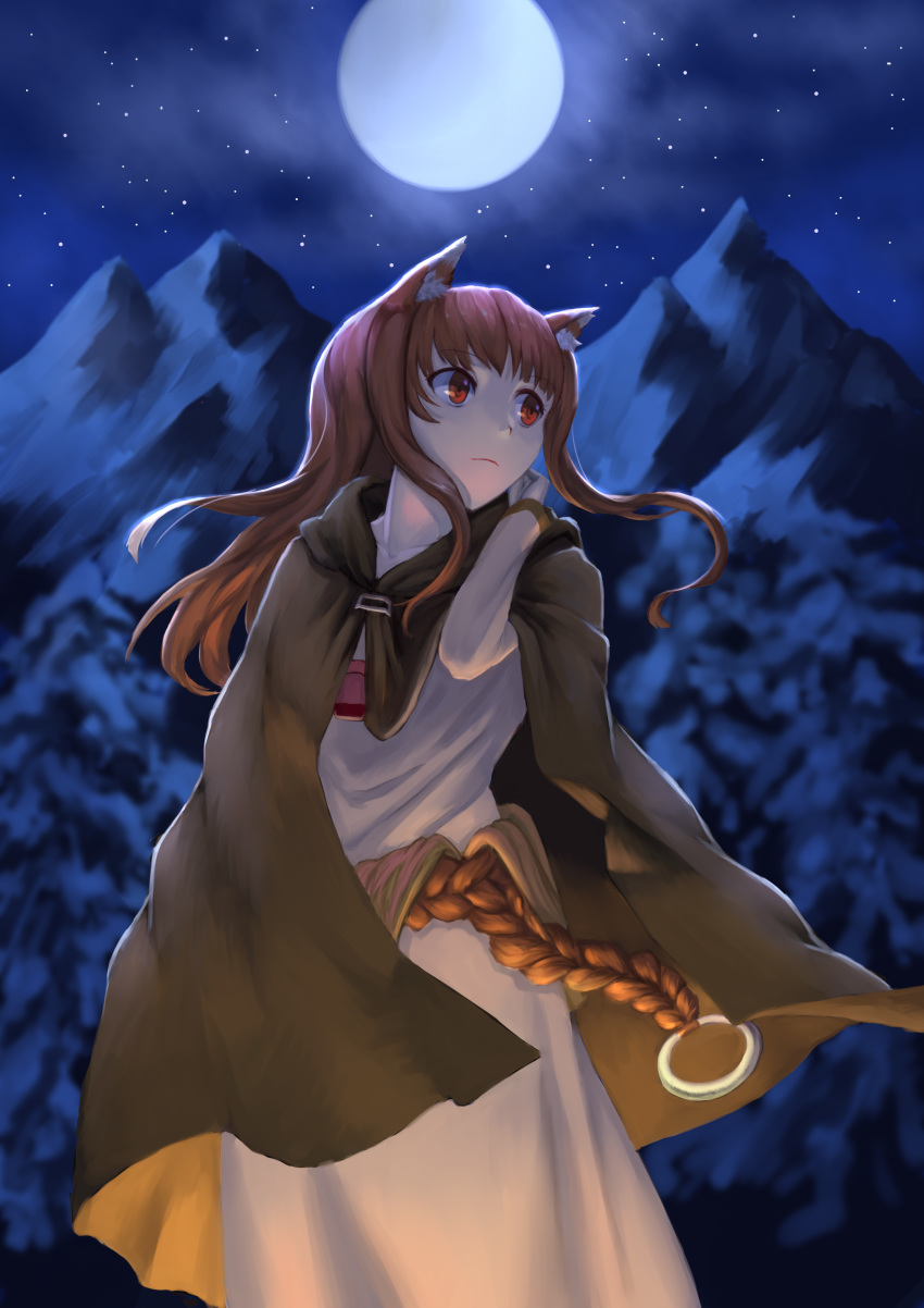 1girl, absurdres, animal_ear_fluff, animal_ears, brown_cape, brown_hair, cape, collarbone