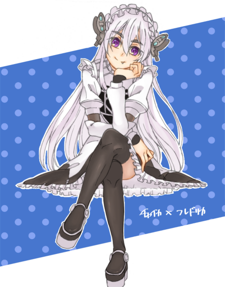 1girl, bangs, black_footwear, black_skirt, blue_background, boots, chaika_trabant, closed_mouth