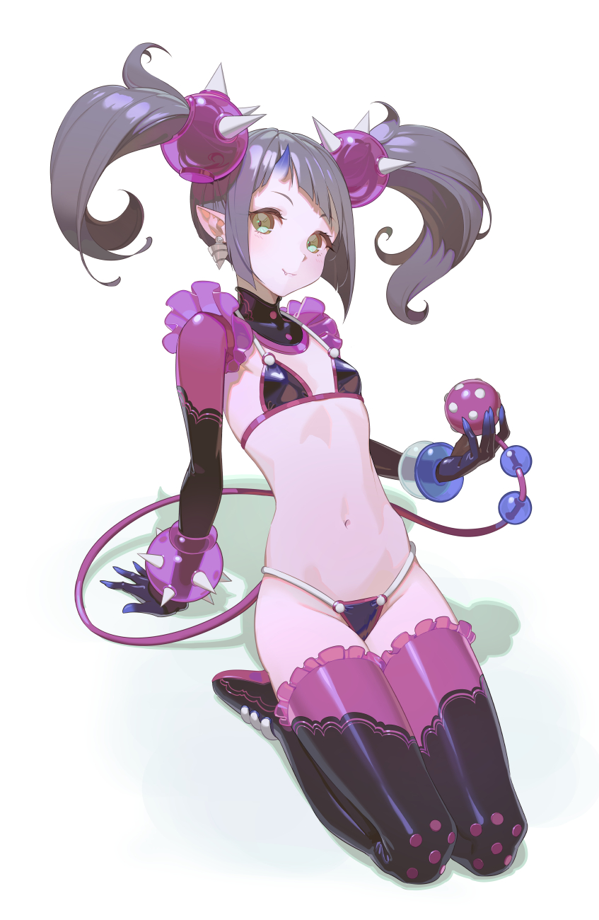 1girl, armor, bikini, bikini_armor, black_bikini, black_hair, black_legwear, boots