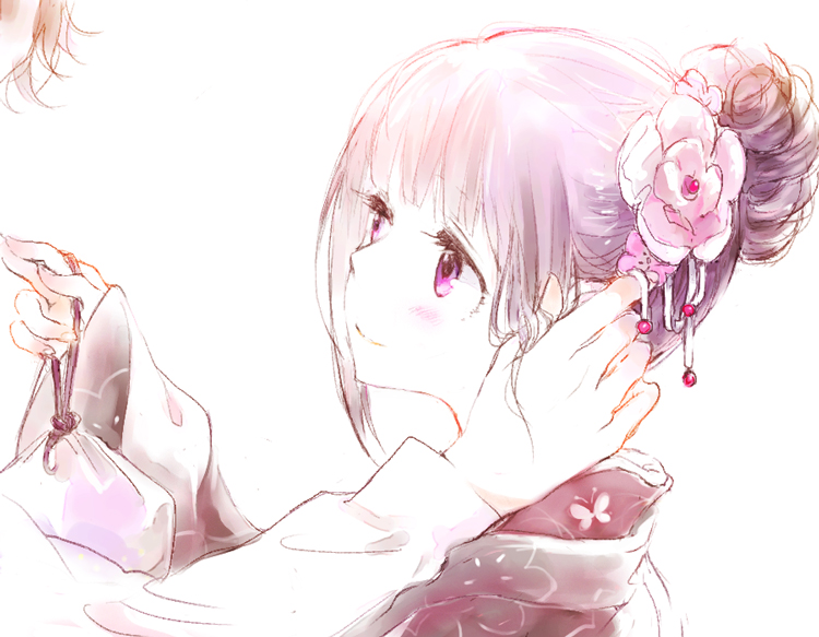 1boy, 1girl, animal_print, bangs, blunt_bangs, blush, butterfly_print, chitanda_eru