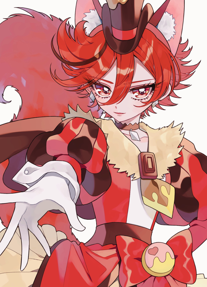 1girl, animal_ears, cure_chocolat, dog_ears, dog_tail, don_(macaron_panda13), earrings, extra_ears