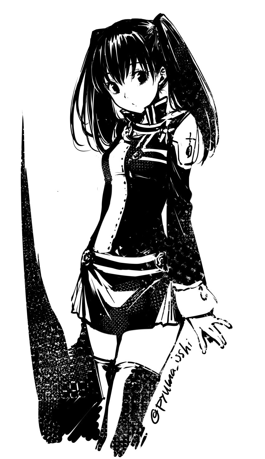 1girl, absurdres, bangs, black_order_uniform, d.gray-man, greyscale, hair_between_eyes, highres