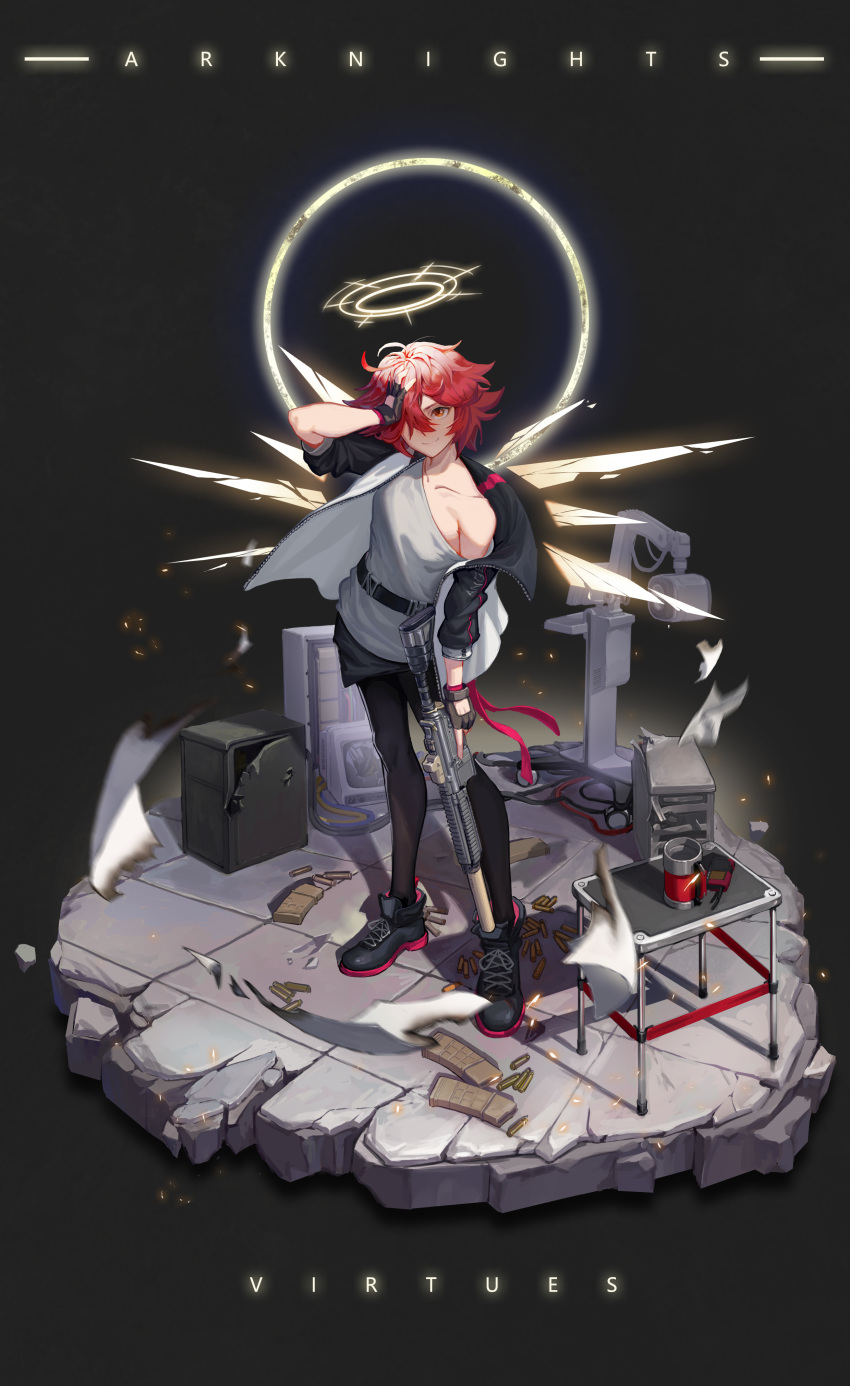 1girl, absurdres, alcoholism_(wf446066985), arknights, arm_up, bangs, bare_shoulders, black_background