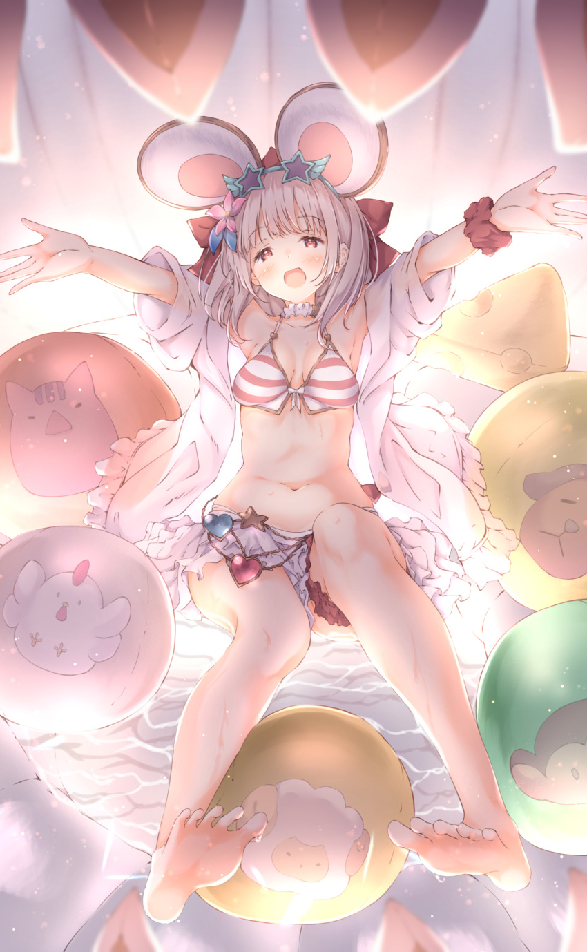 1girl, absurdres, animal_ears, balloon_fight, bow, eyebrows_visible_through_hair, fake_animal_ears, flower
