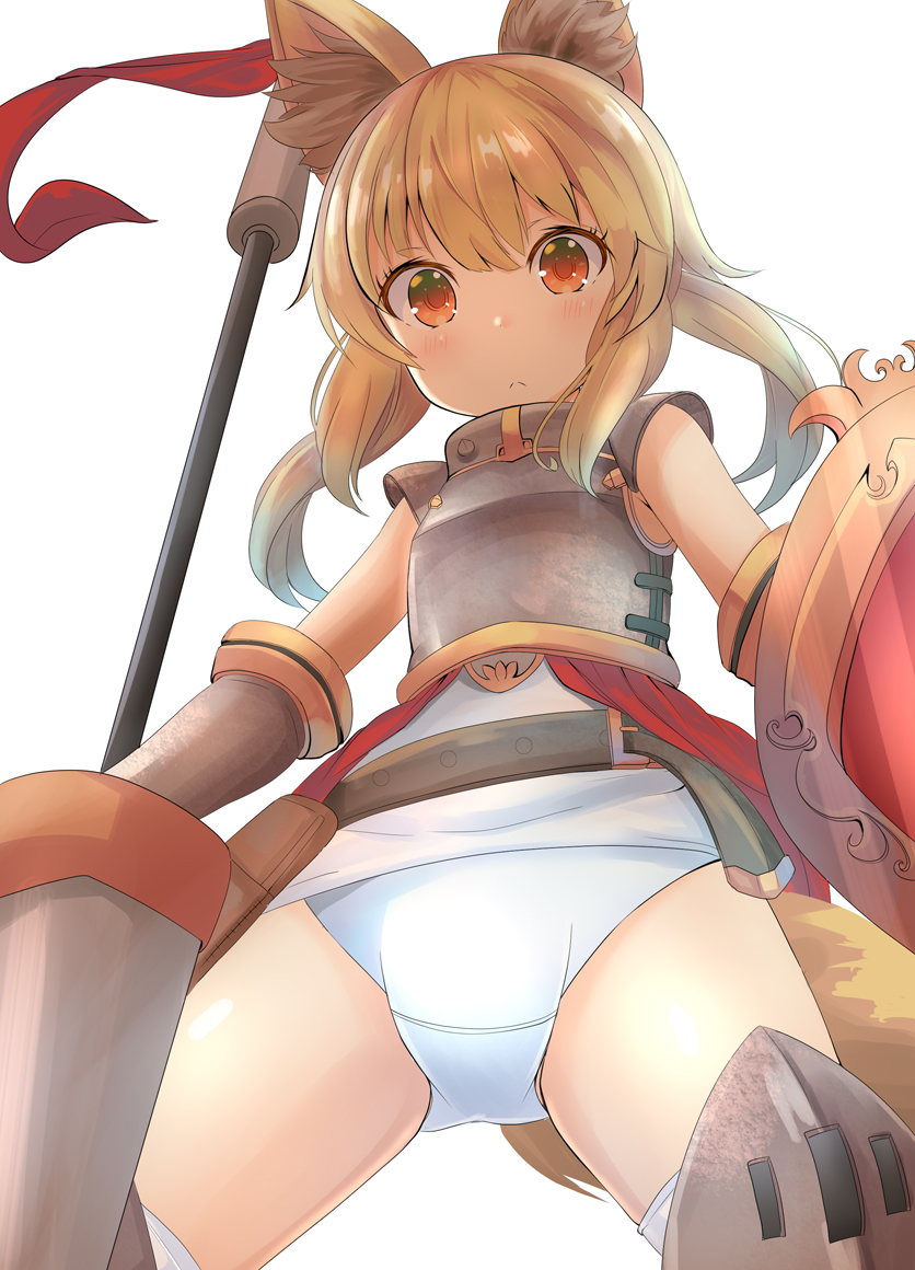 1girl, animal_ear_fluff, animal_ears, armor, aru_(arudes), blonde_hair, breastplate, brown_eyes