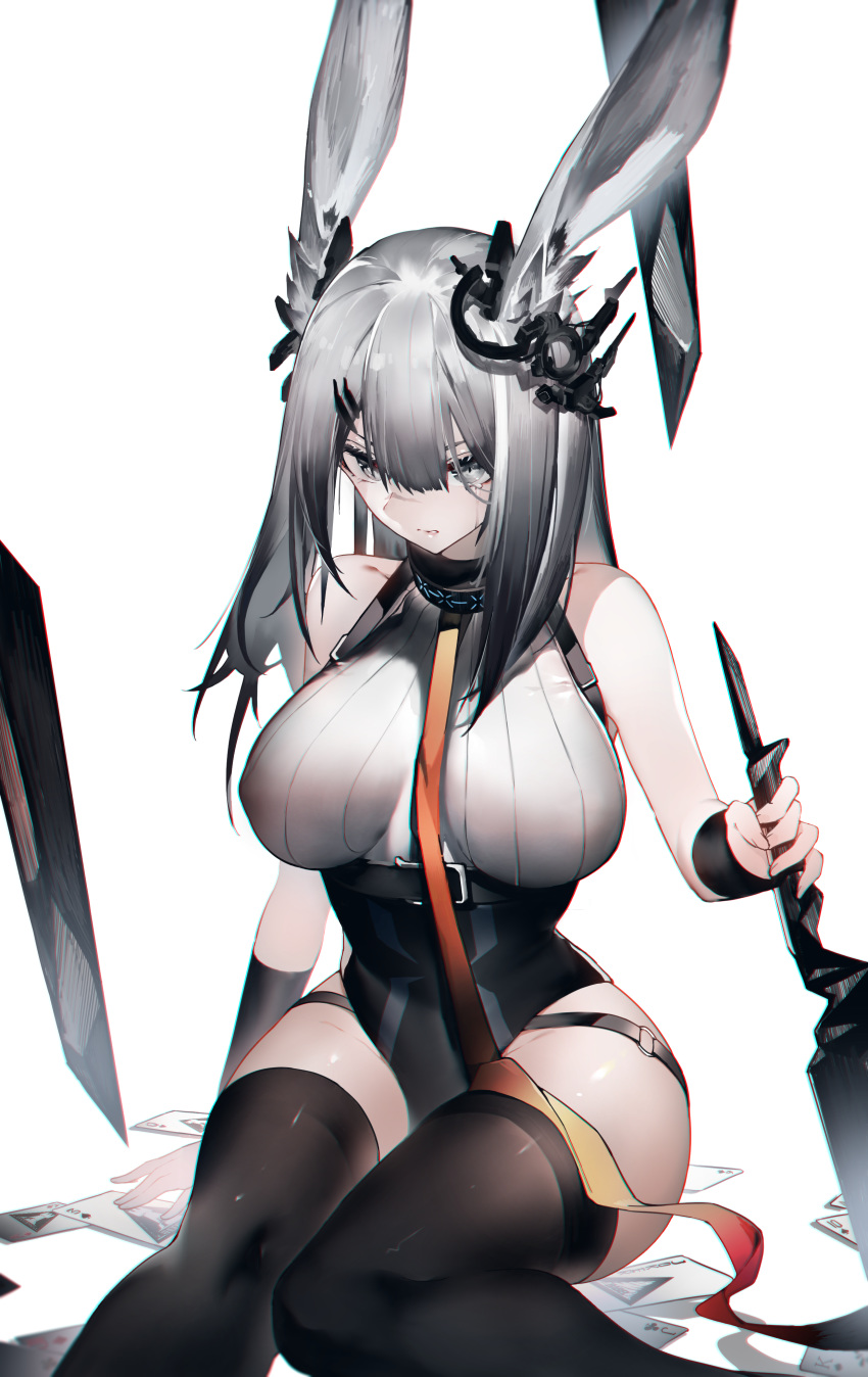 1girl, absurdres, animal_ears, arknights, bangs, bare_shoulders, black_legwear, breasts